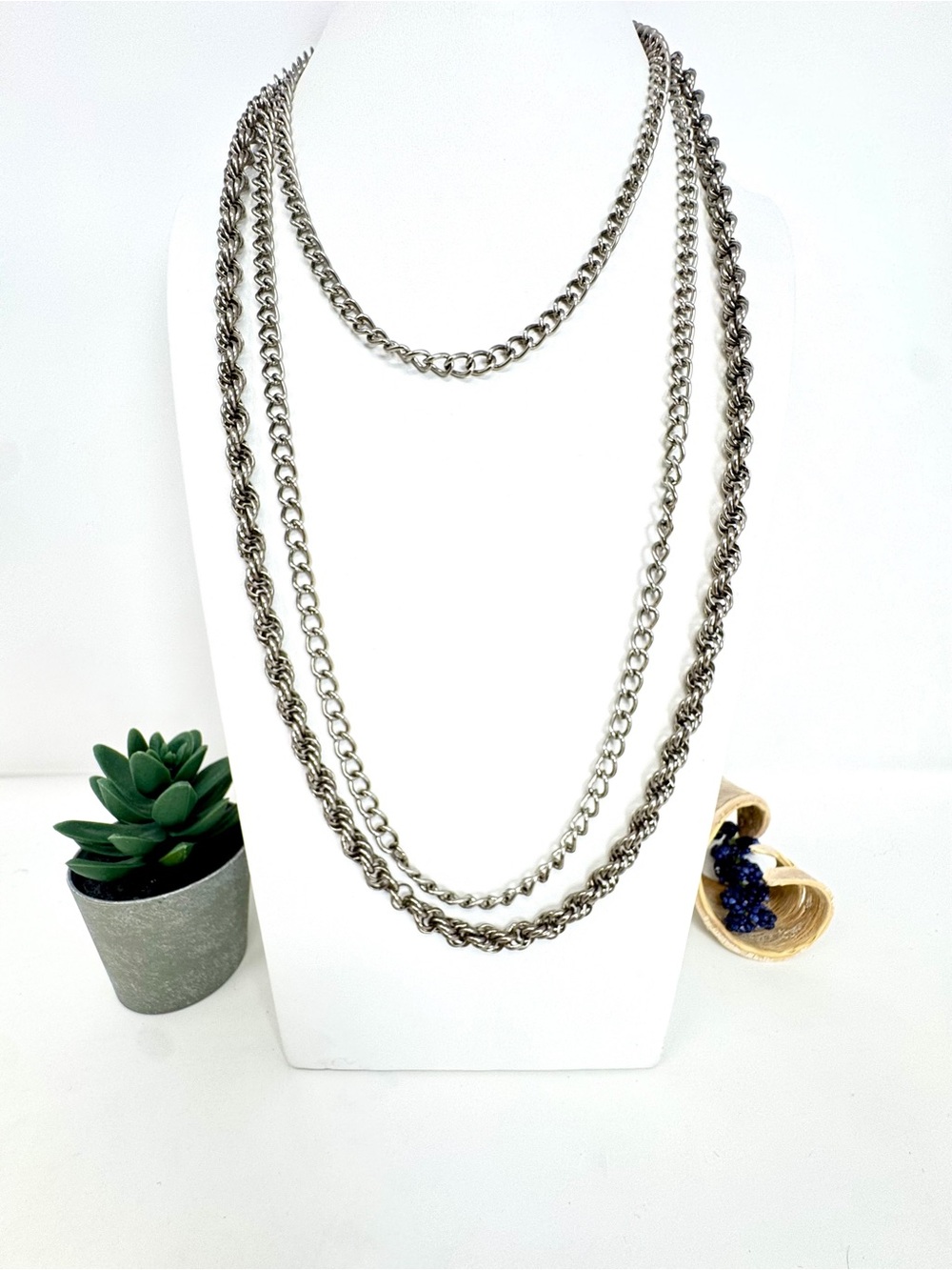 Multi-Layer Silver Tone Chain Necklace for Women